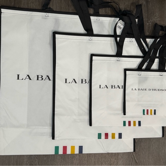 LAST Set of NEW (4 pieces) of HBC Hudson's Bay Stripes Reusable Tote Bags - Picture 2 of 10